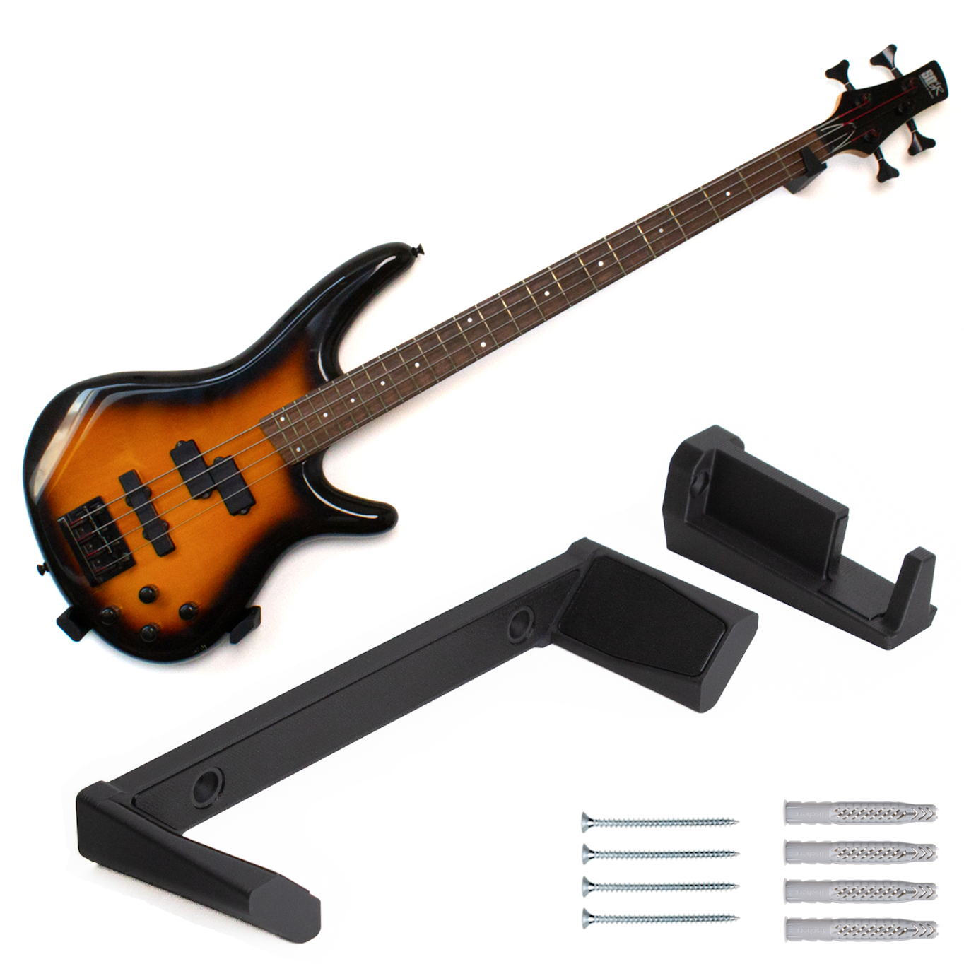 E-Gitarren / Bass Wandhalter mit einstellbarer Neigung, Schwarz